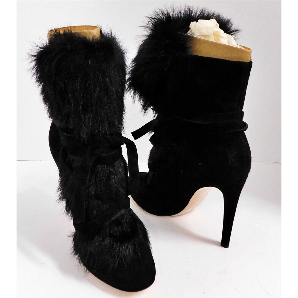 New Gianvito Rossi Moritz Black Suede and Fur Ankle Boots Italy 37